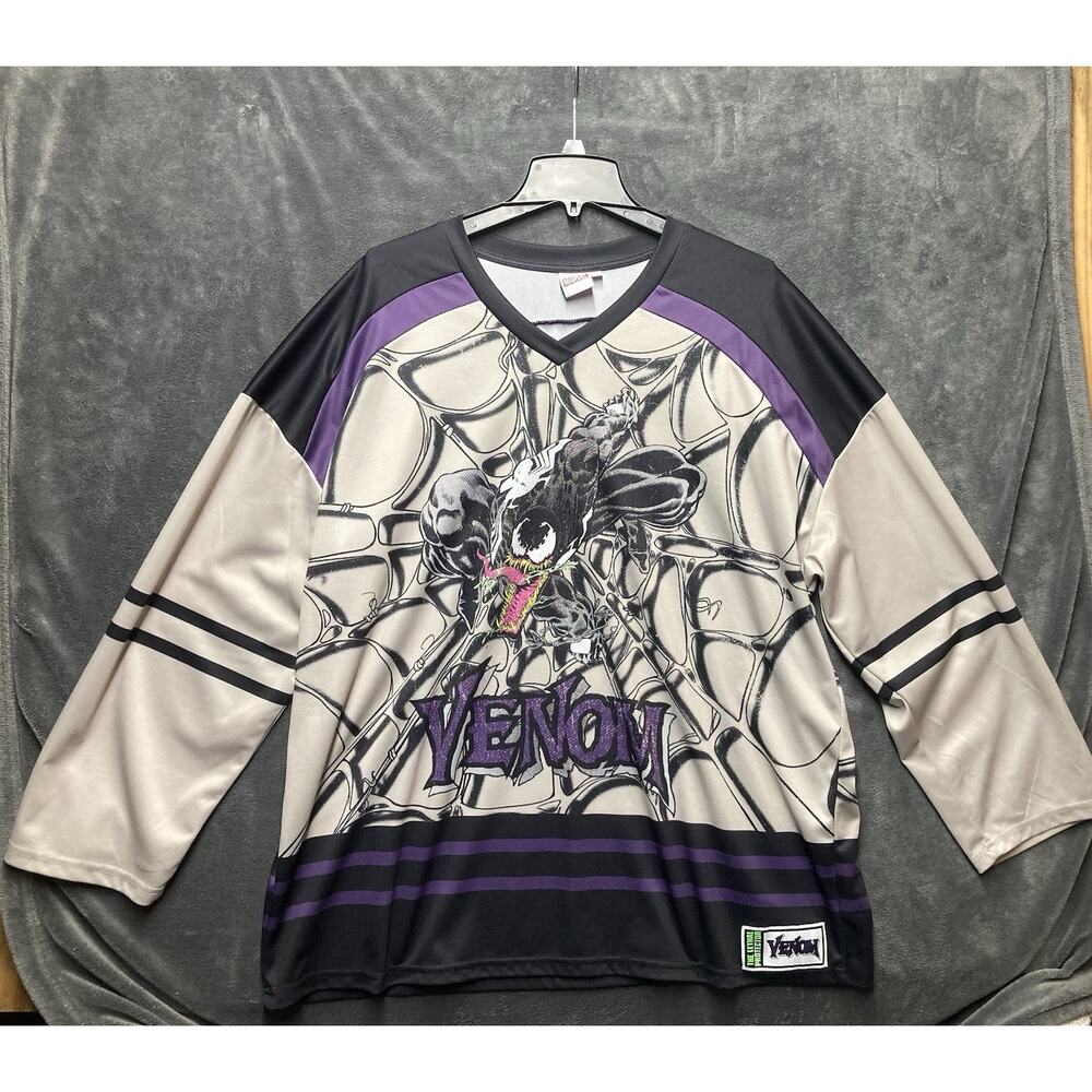 Marvel Venom Jersey Shirt Mens XL Purple AOP Graphic Lethal Protector 88 Spider